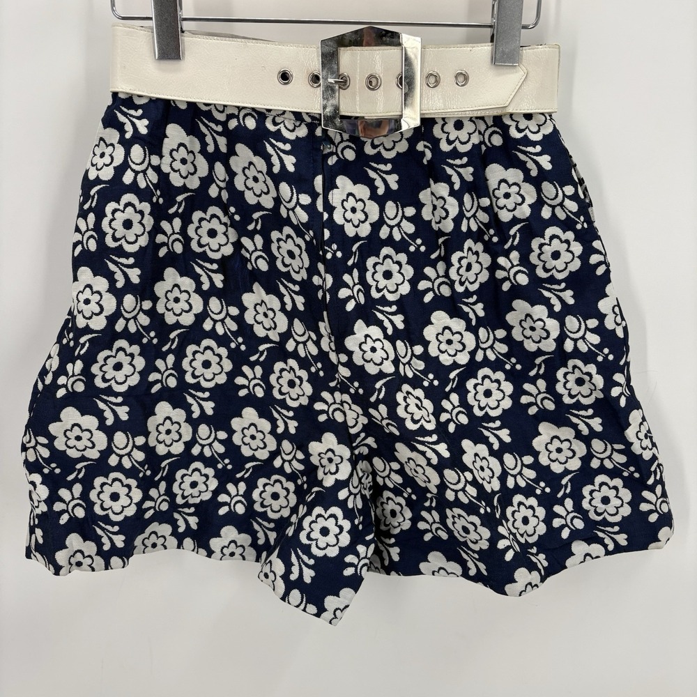vintage junior house navy blue white floral cotton shorts size 15/16 27"